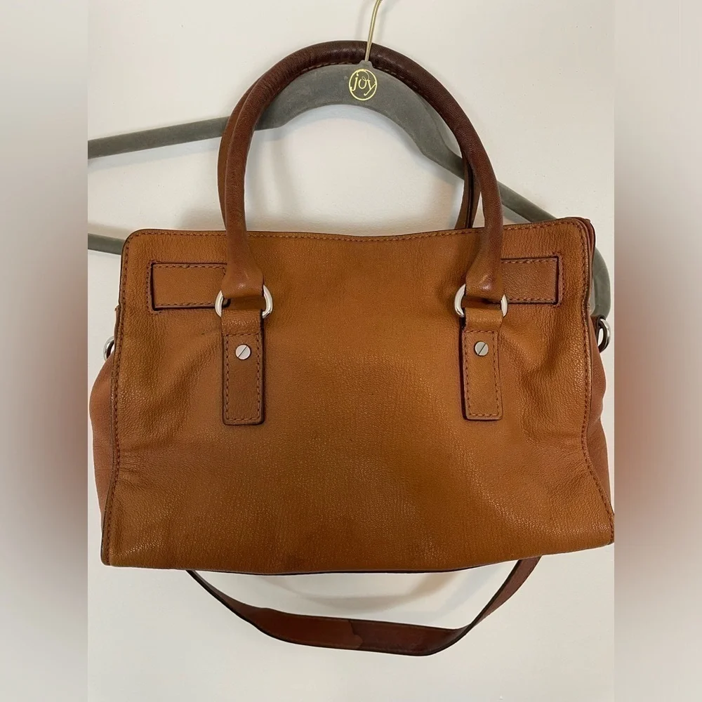 Michael Kors Hamilton Acorn Brown Saffiano Leather Shoulder Handbag Lock & Key